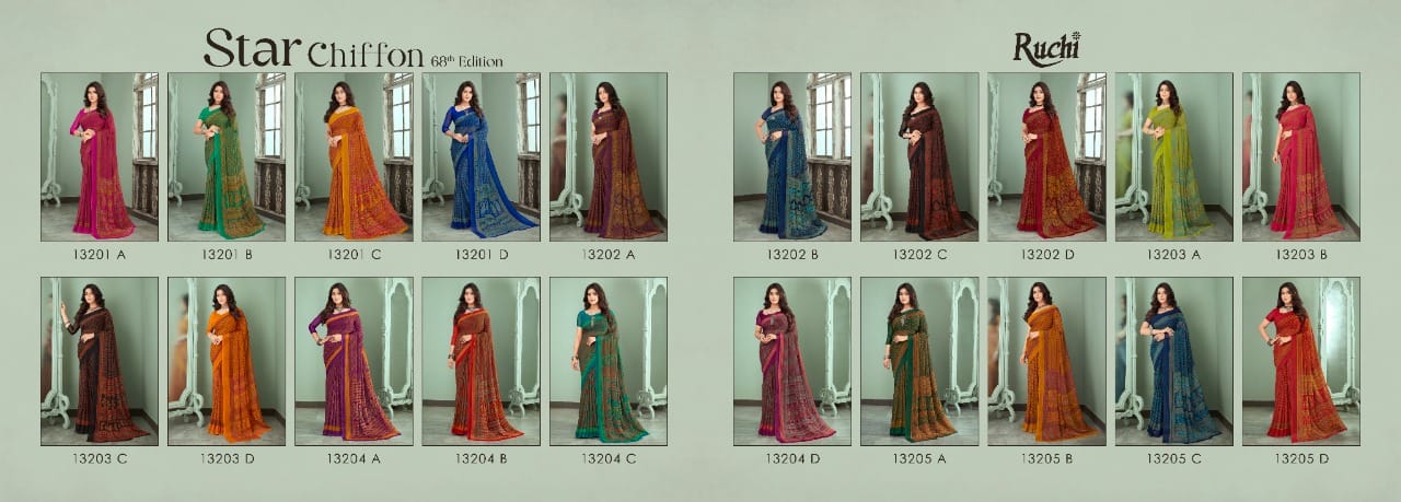 Ruchi Star Chiffon 68th Edition Casual Dily Wear Chiffon Printed Saree Collection